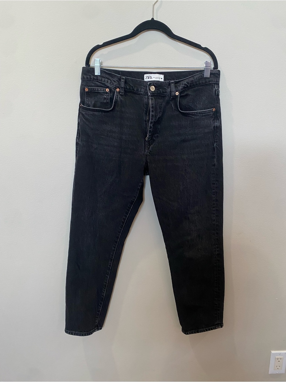 Zara Faded Black Straight-Leg Cropped Jeans